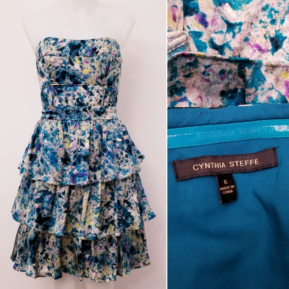 CYNTHIA STEFFE Crystal Jacquard Strapless Dress 6